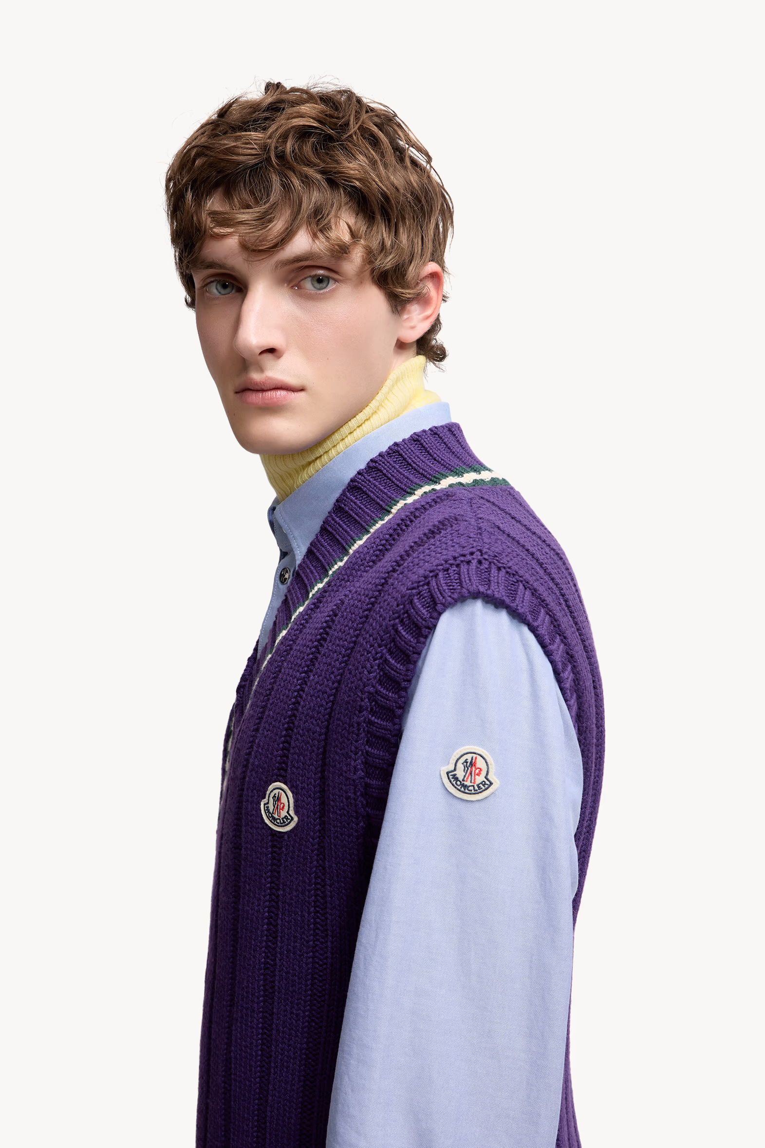 Wool & Cotton V-Neck Vest Men Purple Moncler 4